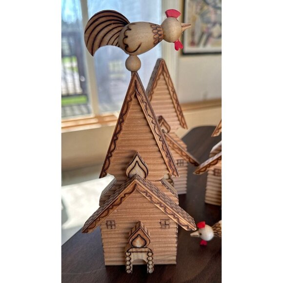 Vintage 1979 Lot of 3 Russian Wooden Folk Art House Church Souvenir Teremok - Picture 2 of 10